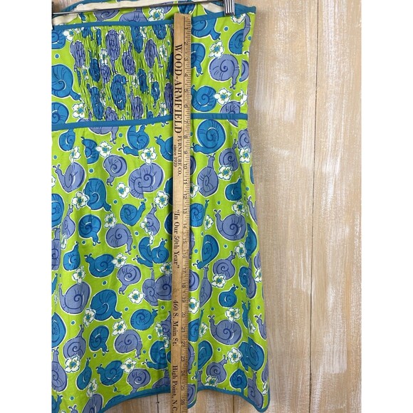Lilly Pulitzer Strapless Dress Green Blue Snails Print Open Back Sz 8 - Picture 4 of 12